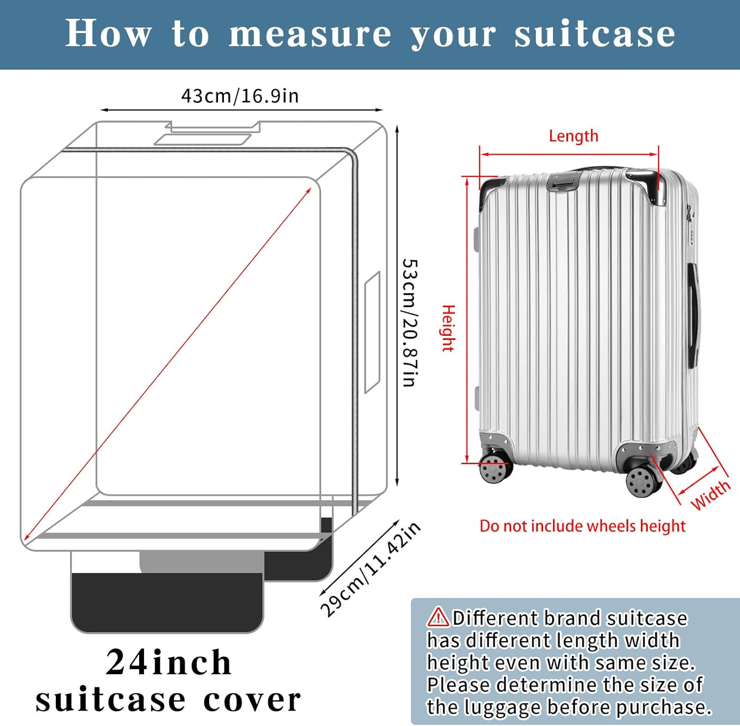 Yotako Upgraded Zippered Clear PVC Suitcase Cover, 24 Inch Luggage Covers for Suitcase Luggage Protector Cover 24''