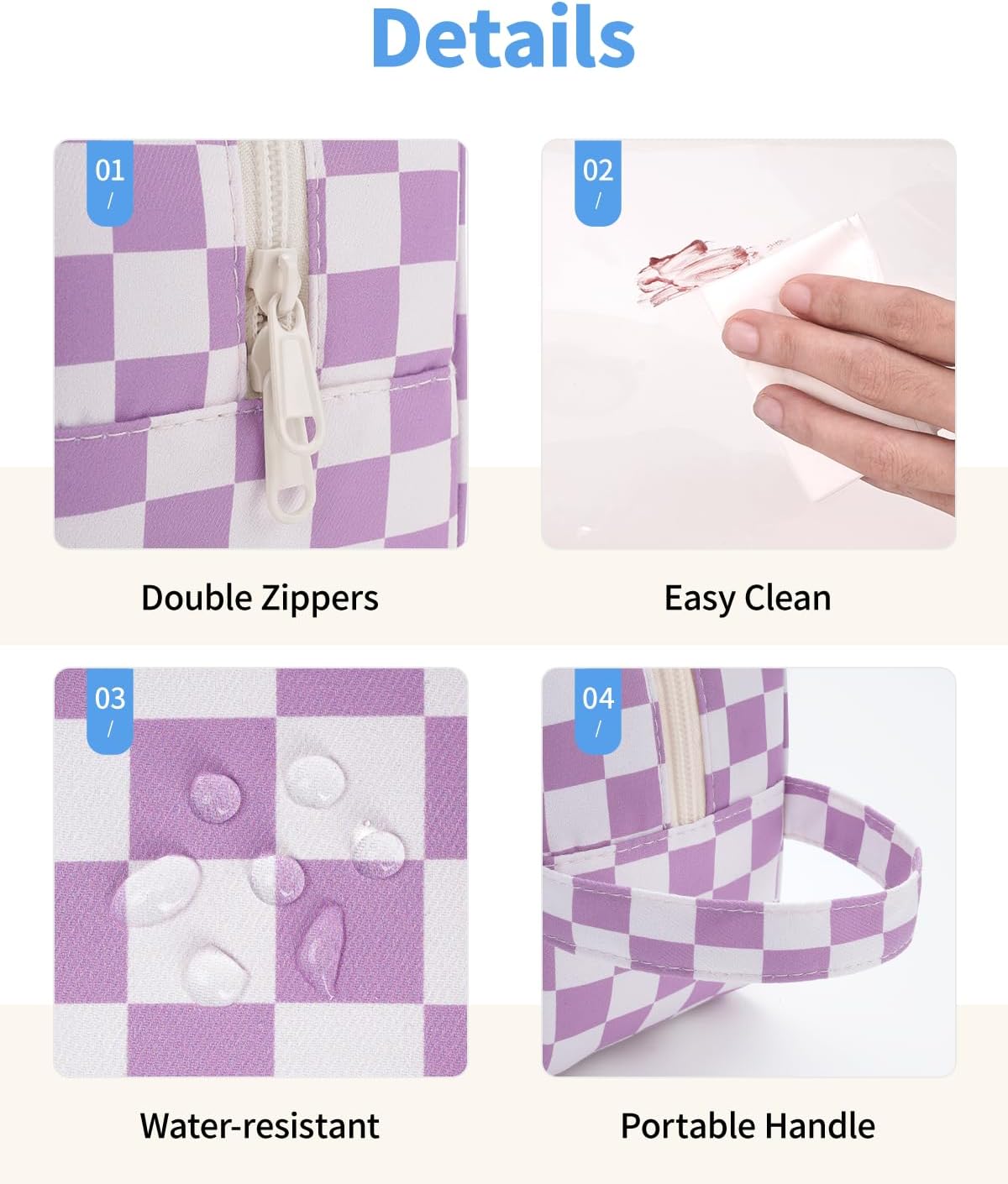 Narwey Clear Toiletry Bags for Traveling Women Men, Clear Travel Bags for Toiletries Makeup Bag Cosmetic Bag with Zipper, Make Up Organizer, Skincare Bag (Purple Checkerboard)