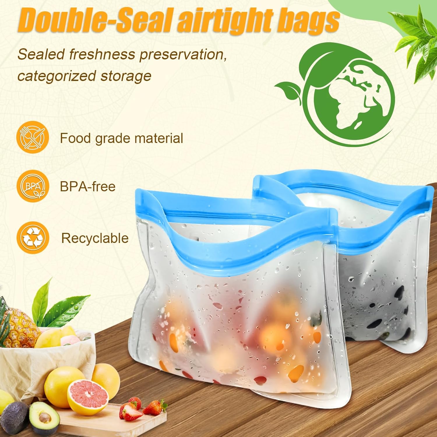 10 Pack Reusable Storage Bags, Dishwasher Safe Reusable Food Storage Bags, Silicone Leak proof Freezer Bag for Lunch, Sandwich, Snack, Marinate Meat, Salad Fruit