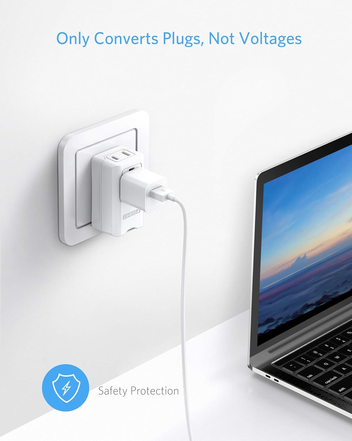 BESTEK Worldwide Travel Plug Adapter, Dual 100-250V Input Plug Adapter Universal All-in-One Travel Adapter Travel Power Adapter for UK, Europe, AU, JP, US, Type A/I/G/C - 2 Pack