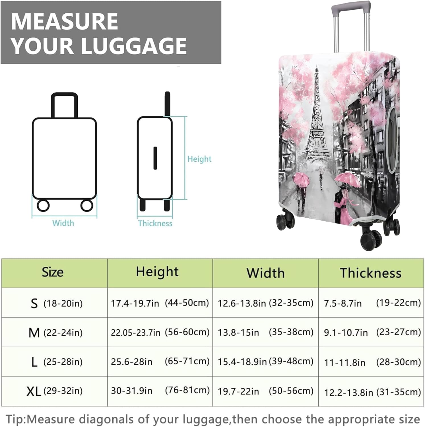 Travel Luggage Cover Suitcase Protector Fits 18-32 Inch Wheel Covers PatternedTravel Related Items Flower Luggage Protector Elastic M