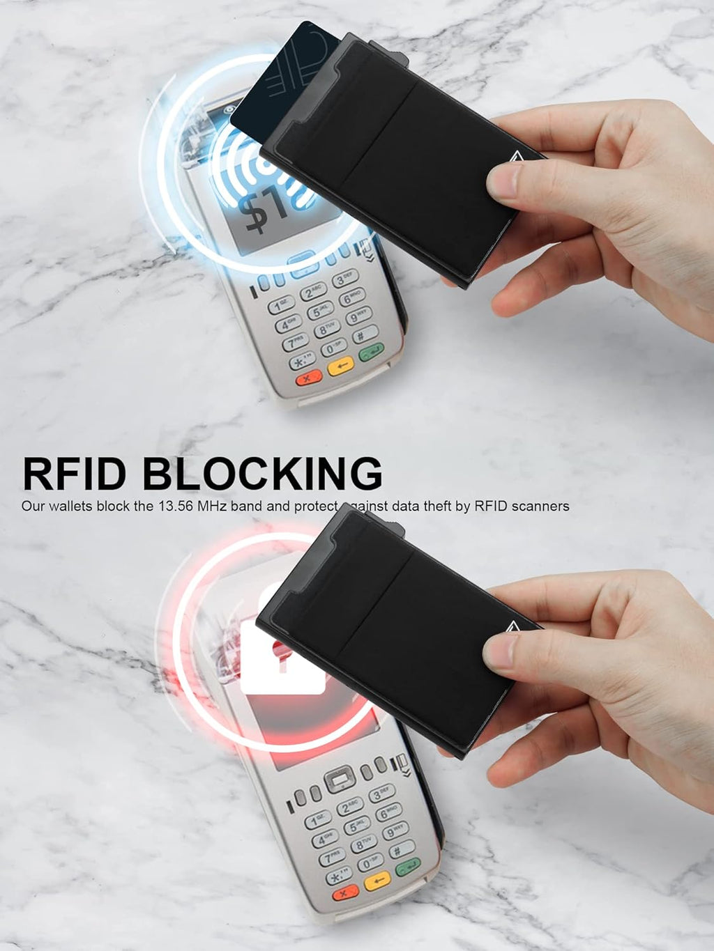 Slim RFID Blocking Wallets,Pop Up Minimalist Card Holder for Men & Women Metal Thin Front Pocket Wallet Credit Card Holder with Elastic Coin Pocket,6-12 Card Capacity,Black