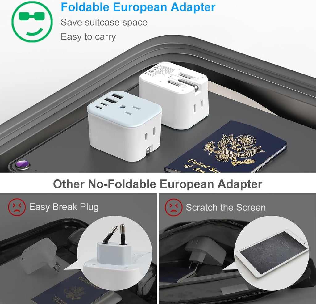 US to India Travel Plug Adapter, Foldable India Power Adapter with 4 USB(2 USB C Port) and 2 AC Outlets Charger, Type D Adaptor for US to India Bangladesh Maldives Pakistan Sri Lanka(1 Pack)