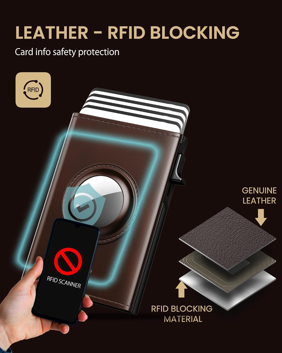 typecase Mens Wallet Card Holder for AirTag: Leather Smart Wallet for Men Compatible with Apple Air Tag, RFID Blocking, Slim, Minimalist - 9-14 Card Capacity | ID Window | Cash Slot (Dark Brown)