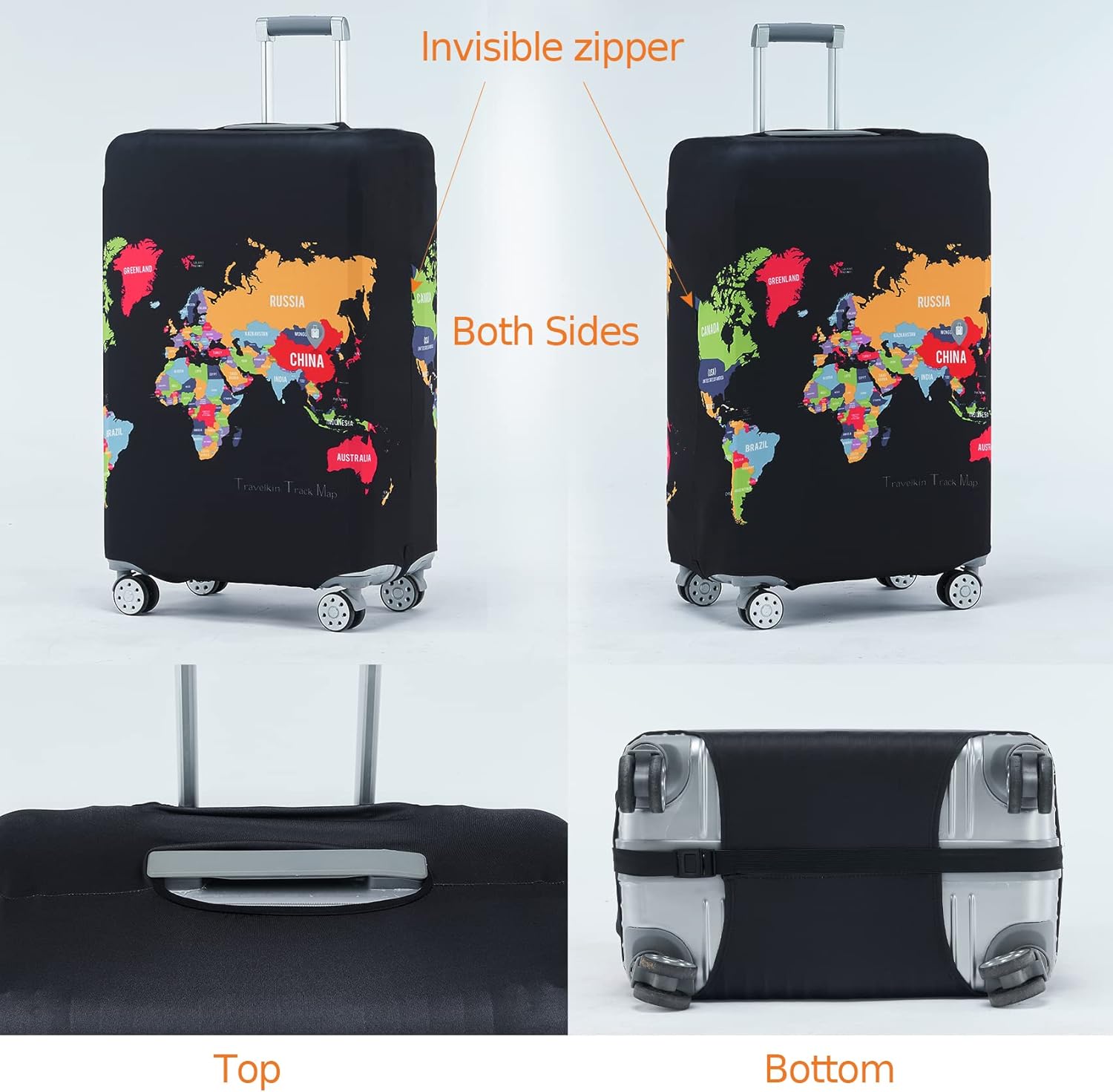 Travelkin Luggage Covers For Suitcase Tsa Approved,Suitcase Cover Protector Fit 18-32 Inch Luggage (Map, L)
