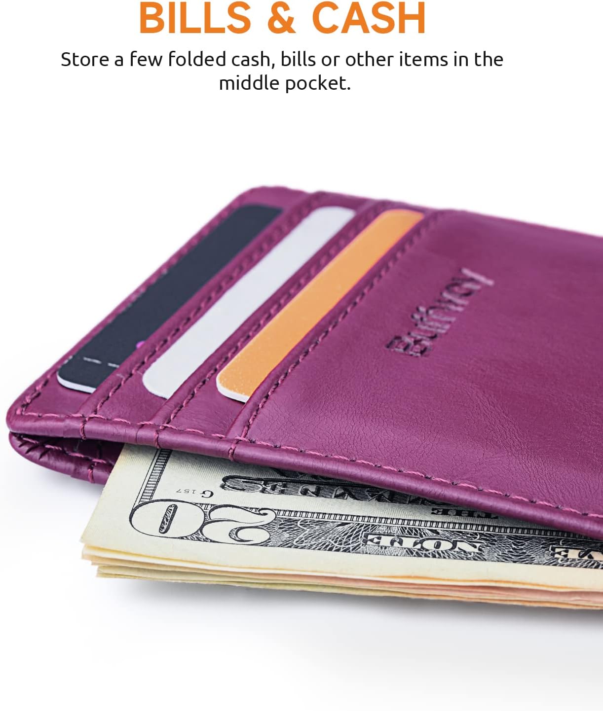 Buffway Mens Slim Wallet, Minimalist Thin Front Pocket Leather Credit Card Holder with RFID Blocking for Work Travel