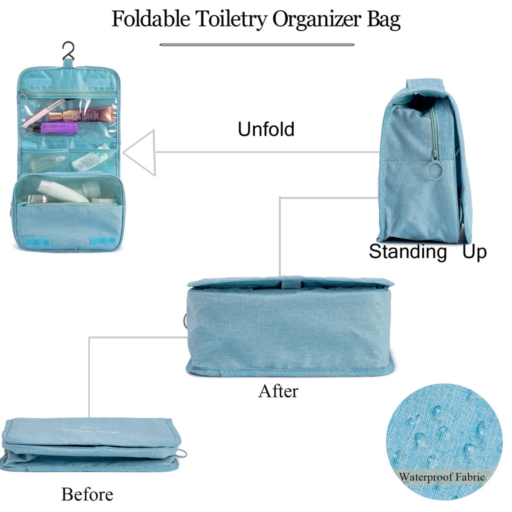 L&FY Hanging Travel Toiletry Bag Women's Cosmetic Organizer Makeup Case Pouch Men's Shaving Kits With Handle (Canvas Blue)