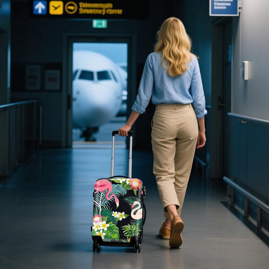 WUJIAONIAO Travel Luggage Cover Baggage Suitcase Protector Fit for 18-32 Inch Luggage (M (for 22-24 inch luggage), Flower flamingo)