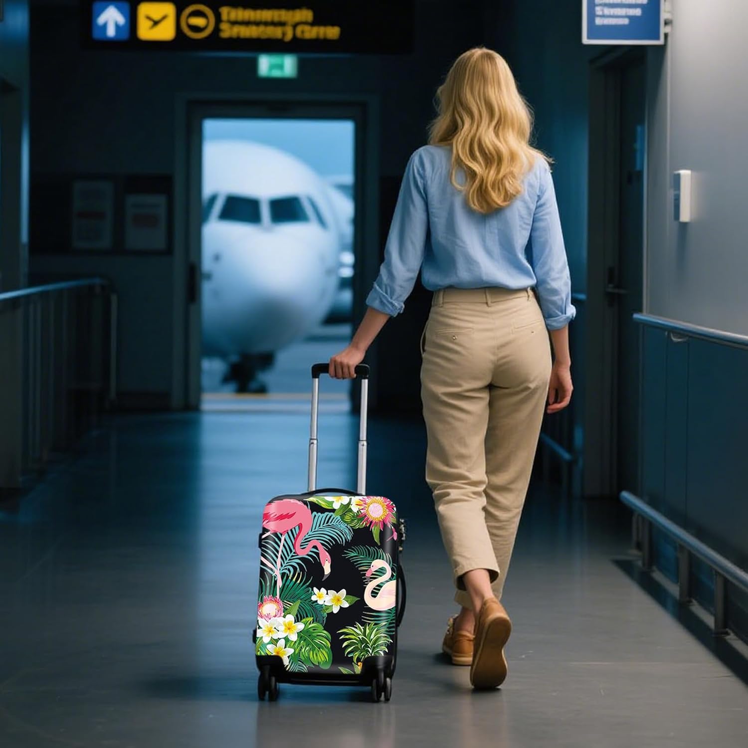 WUJIAONIAO Travel Luggage Cover Baggage Suitcase Protector Fit for 18-32 Inch Luggage (XL (for 29-32 inch luggage), Flower flamingo)