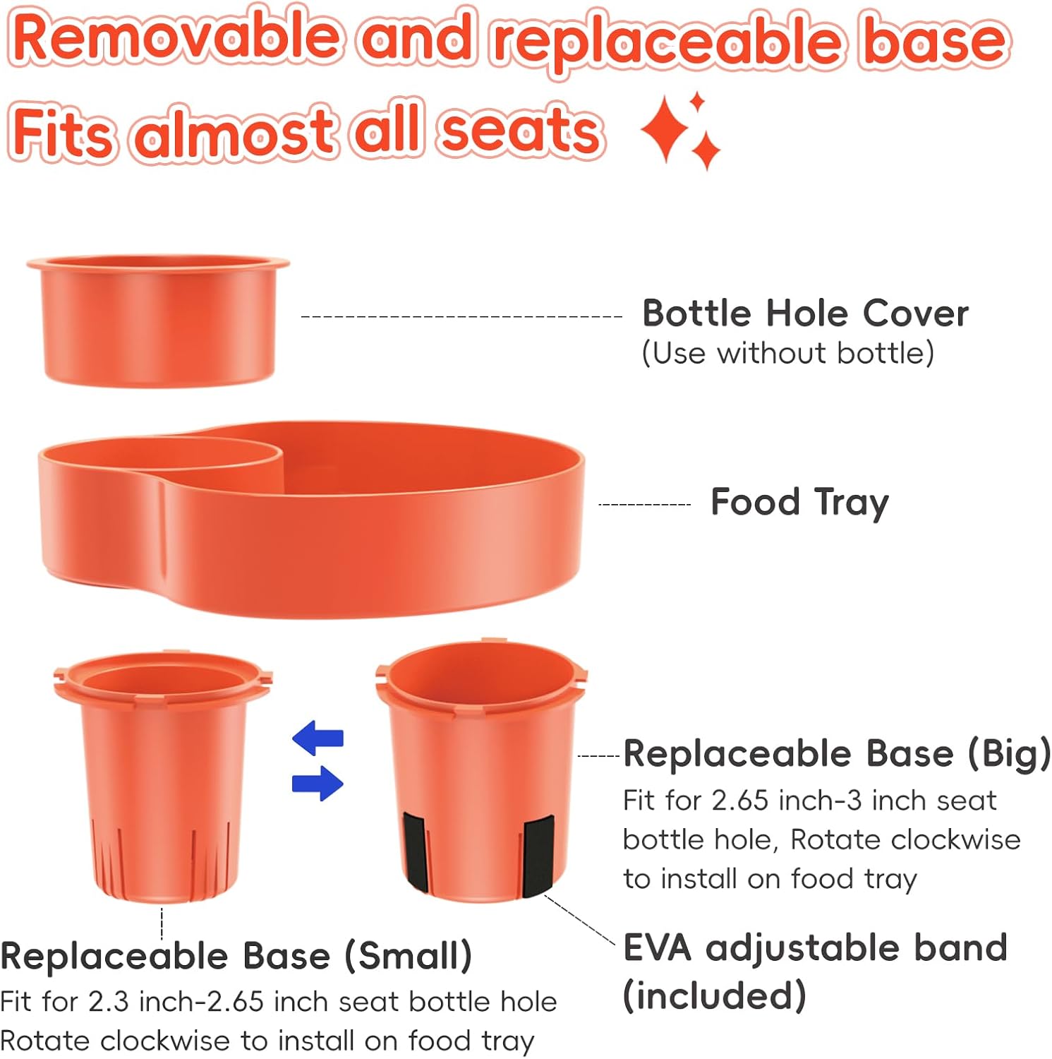 [2 Packs] Kids Car Seat Tray, Travel Tray with Cup Holder for Toddler Baby, Kids Car Seat Food Snack Organizer for Road Trip, Stroller snack Organizer Travel Must Haves Toddler Must Haves (Orange)