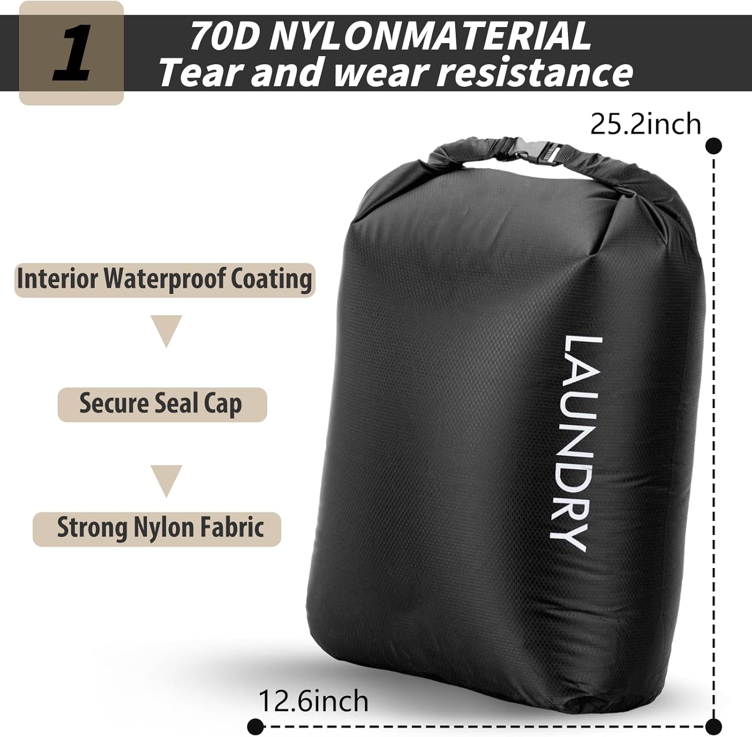 Travel Laundry Bag, Vacuum Compression Dirty Clothes Travel Bag Waterproof Wet Dry Bags Large Capacity Space Saver Bags Reusable Camp Clothes Organizer for Sports College Dorm Laundromat (1 Pcs )Black