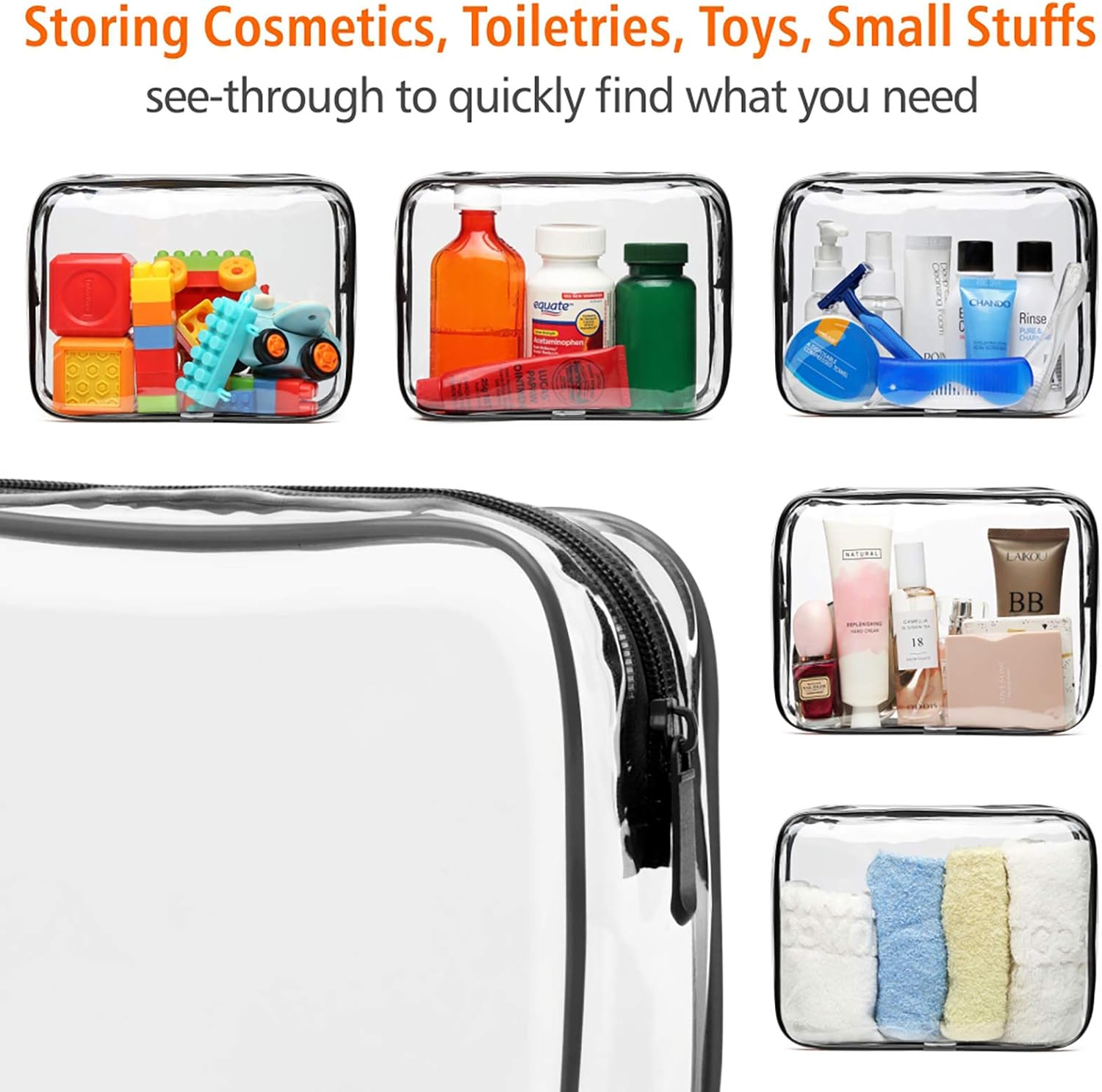 PACKISM Clear Makeup Bag - 3 Pack TSA Approved Toiletry Bag, Travel Clear Toiletry Bag, Black White Grey