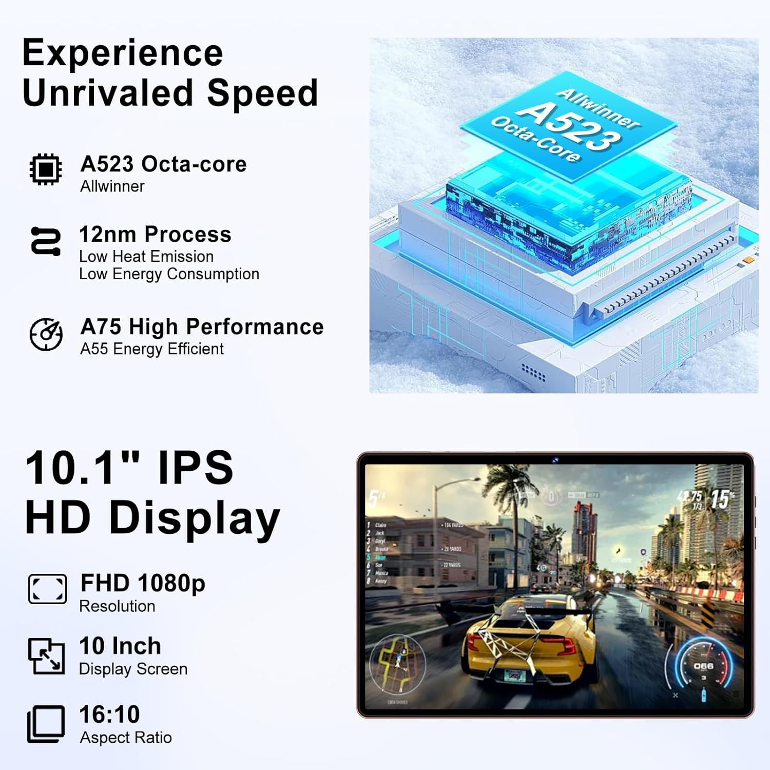 2025 Tablet Android 14 Tablets with 128GB ROM+18GB RAM, 1TB Expand 2 in 1 10.1 Inch Tablet with Keyboard, Powerful Octa-Core, WiFi 6, BT5.0, 6000mAh, Widevine L1, Gold