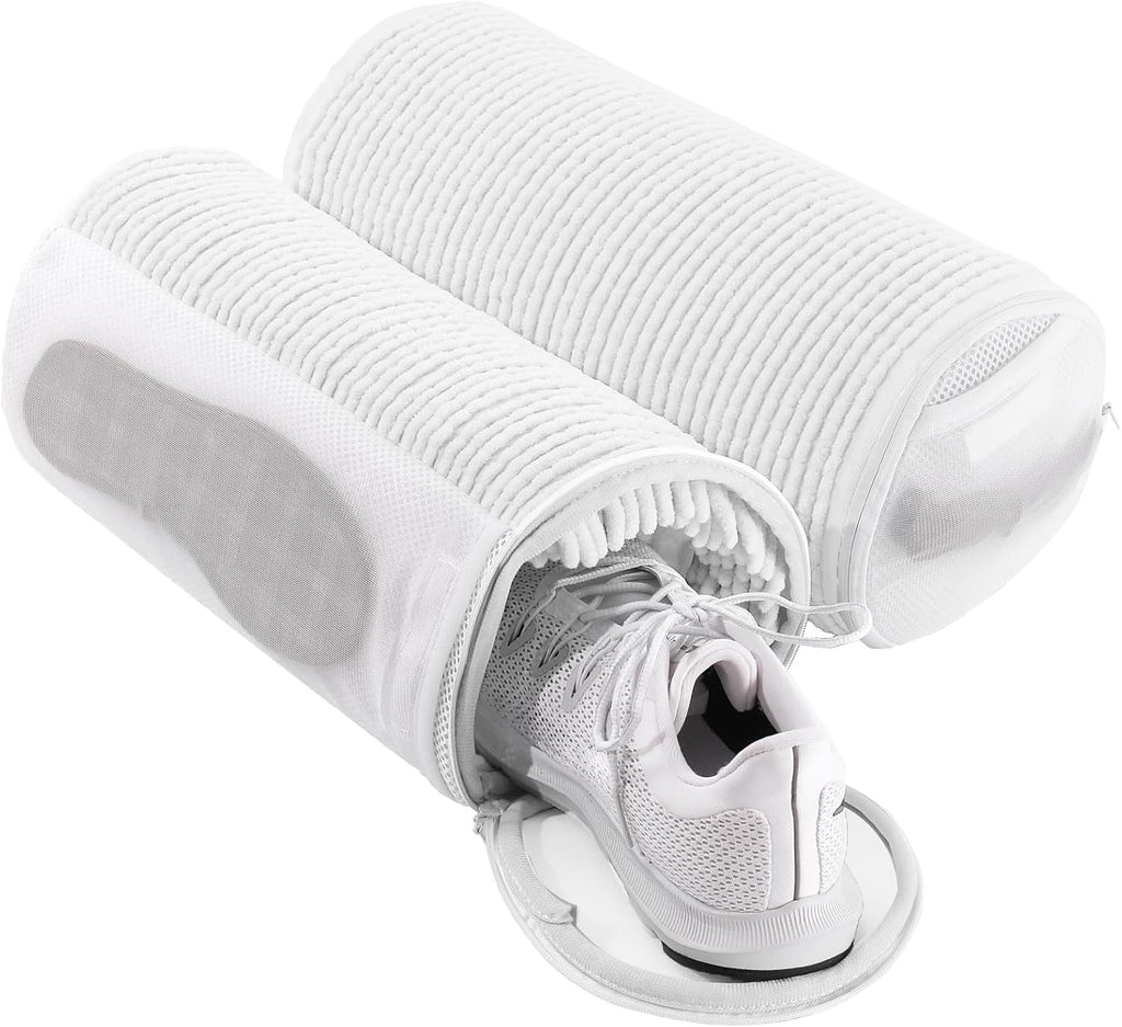 Shoe Washing Machine Bag with 2 Pockets - Wash Laces, Insoles & Socks All-in-One Shoe Laundry Bag for Washer & Dryer, Reusable Sneaker Cleaner Bag for Home Dorm Travel (2Pcs White)