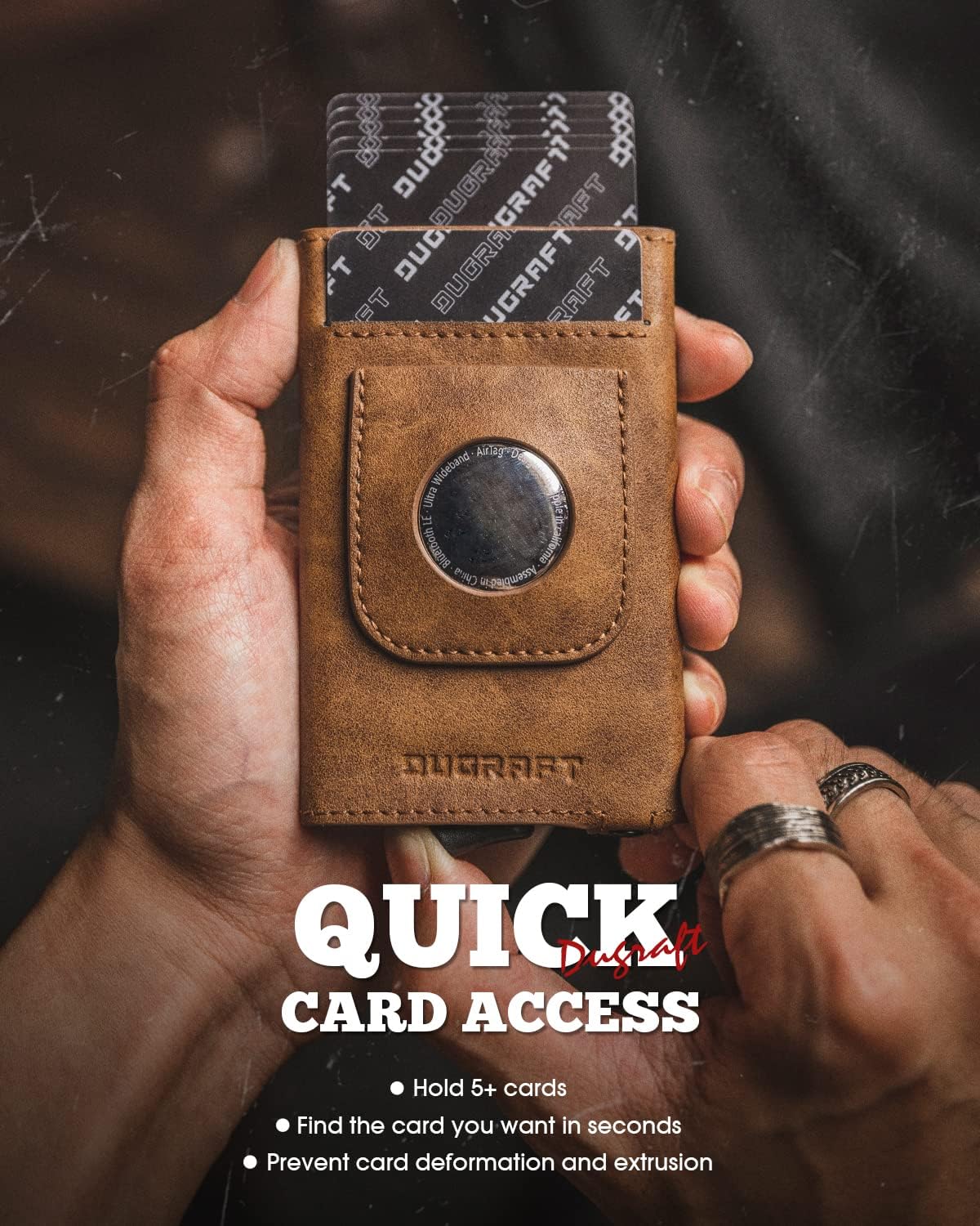 DUGRAFT Pop Up Wallet with AirTag Holder, RFID Blocking Air Tag Wallet with Money Clip Smart Credit Card Holder Wallet for Men(AirTag Not Included)