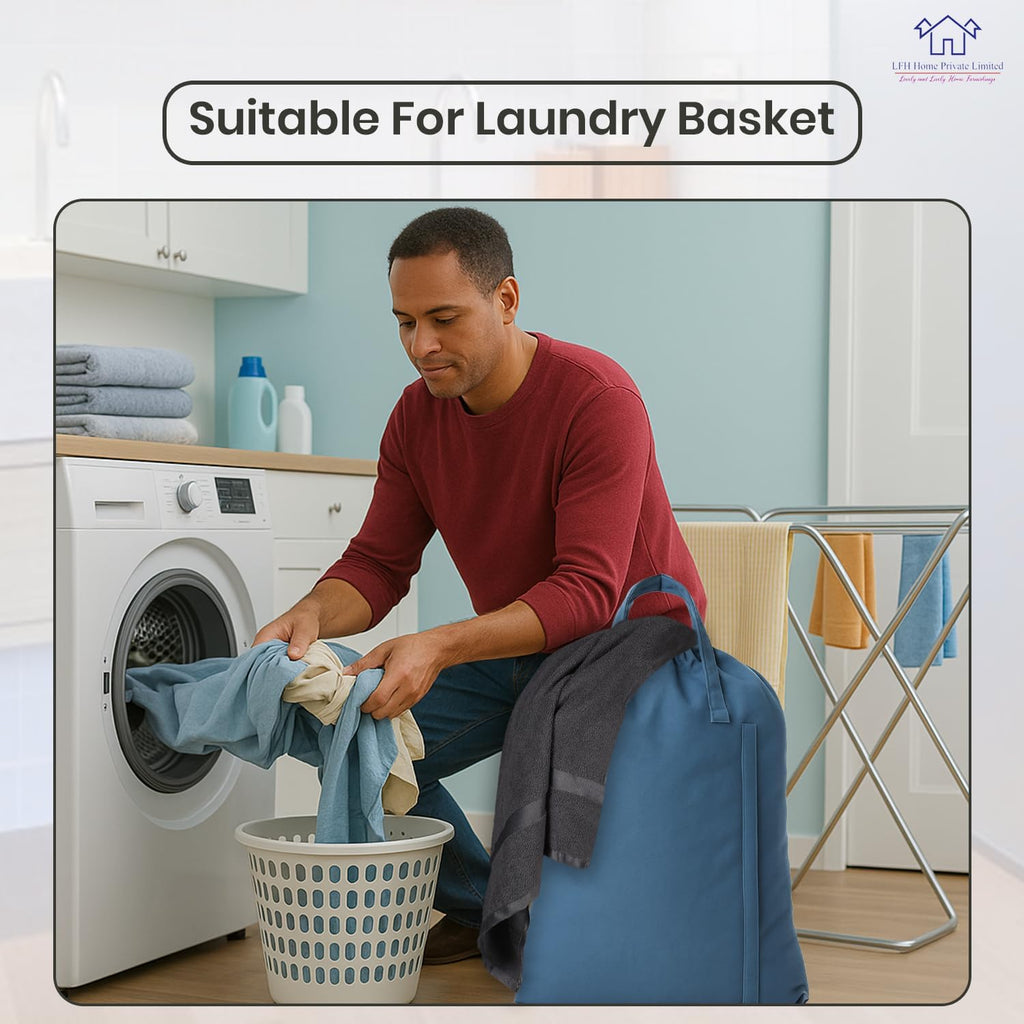 LFH Home Cotton Canvas Large Laundry Bag with Handle, Heavy Duty Drawstring Closure Washable Laundry Bags, School Travel, Home, Hotel, College Dorm, Organizer Sack, Toys Clothes 24x36-Sky Blue