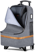 Padded Car Seat Travel Bag for Airplane with Wheels, Heavy Duty Carseat Bags for Air Travel, Rolling Gate Check Backpack and Dolly Carrier, Storage for Baby Essentials, Grey