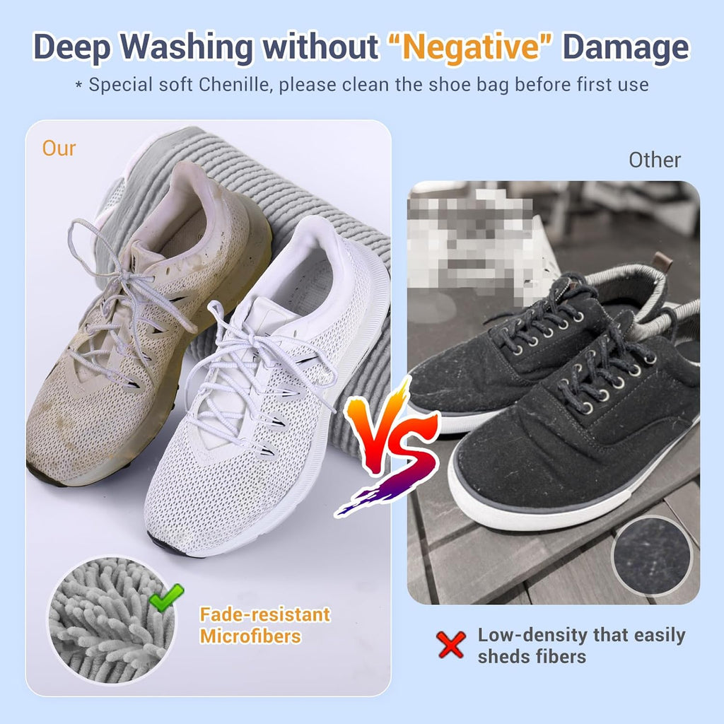 Shoe Washing Machine Bag with 2 Mesh Pockets, One-Step Shoe Laundry Bag for Wash Laces, Insoles & Socks, Reusable Sneaker Cleaning Bag Invisible Zipper for Washer Dryer Safe (2Pcs Grey)