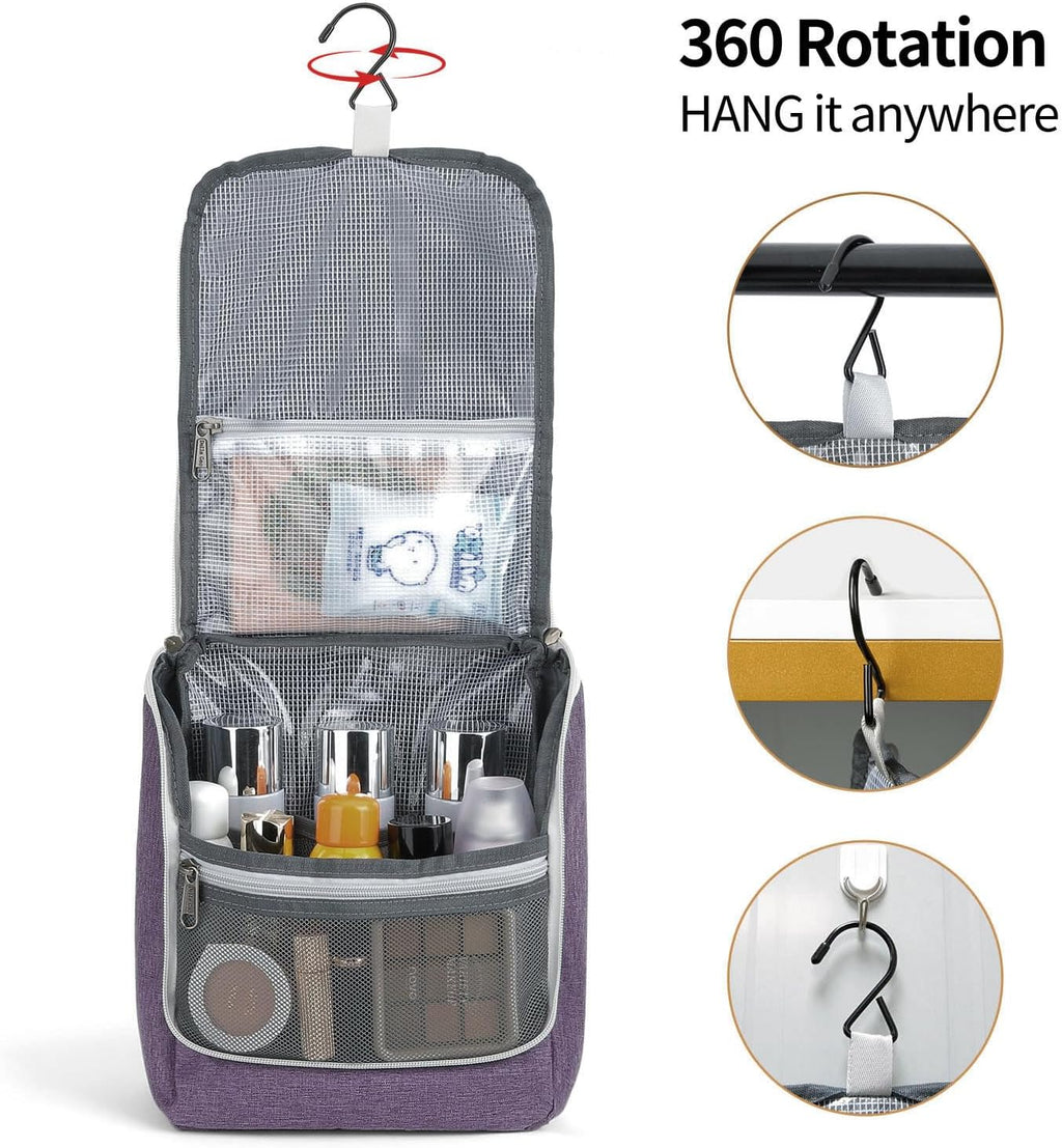 Della Gao Hanging Toiletry Bag for Women, Travel Toiletry Bags Makeup Bag Organizer, Water-resistant Cosmetic Bag for Essentials Accessories (Purple)