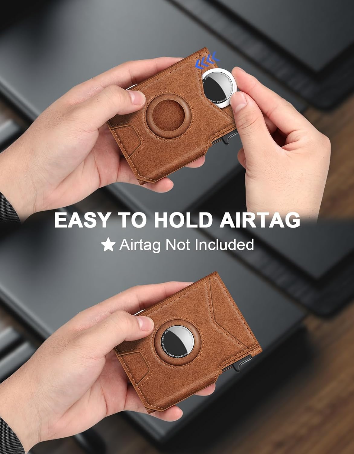 Airtag Wallet for Men, Minimalist Slim Mens Wallet Smart Pop Up Credit Card Holder for 9-13 Cards, RFID Blocking Wallet with ID Window & Cash Slot, Compact Bifold Metal Aluminum Card Case