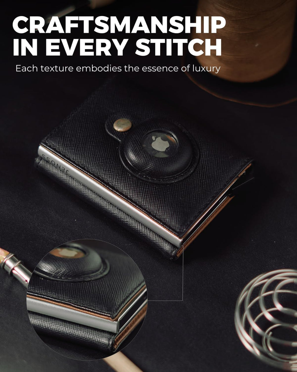 Jenoss Smart AirTag Wallet for Men: Full Grain Leather, Handcrafted, Silver Pop Up Case,Slim, RFID Blocking Credit Card Holder Compact, 12 Slot Organizers ID Cash Apple Air Tag Tracker (Black&Brown)