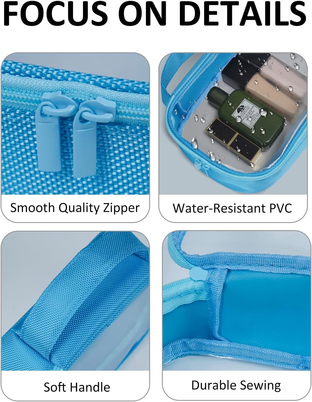 Moyad TSA Approved Clear Toiletry Bag, 3 Pack Quart Size 3-1-1 Liquids Pouch for Travel, Transparent Makeup & Cosmetic Organizer for Women Men, Blue