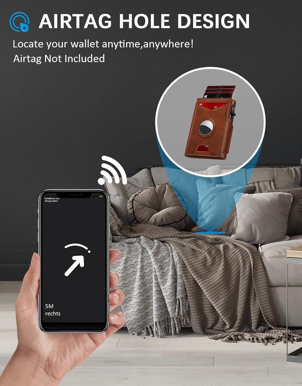 Airtag Wallet for Men, Minimalist Slim Mens Wallet Smart Pop Up Credit Card Holder for 9-13 Cards, RFID Blocking Wallet with ID Window & Cash Slot, Compact Bifold Metal Aluminum Card Case