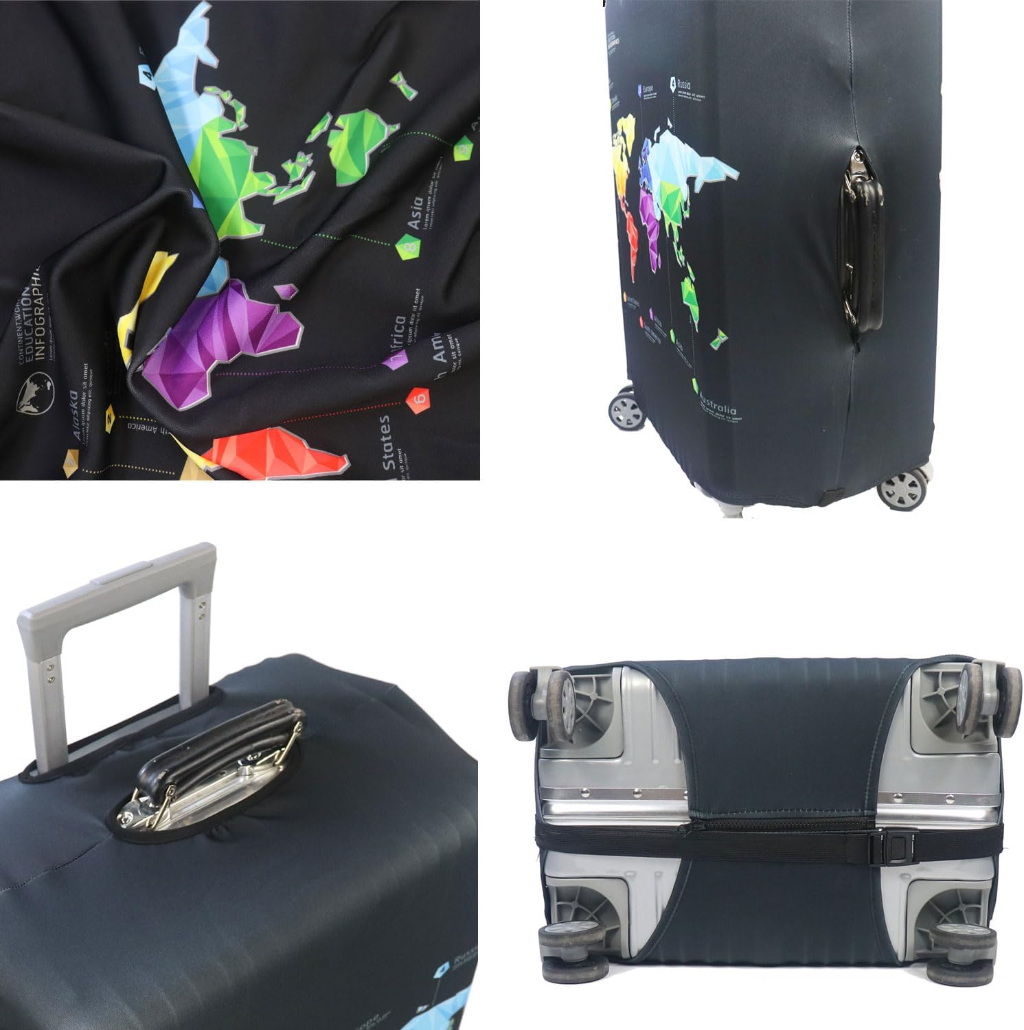 MosaiRudo Thicker Luggage Cover Elastic Suitcase Cover Protector Fits 18-32 Inch Suitcase Travel Accessories (Abstract Map, L)