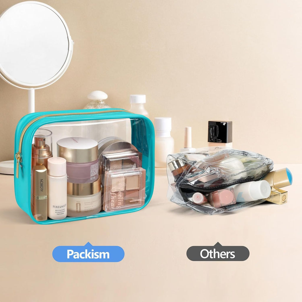 PACKISM Clear Makeup Bag, 2 Pack Upgrade Color-Edged TSA Approved Toiletry Bag, Clear Toiletry Bag For Traveling Fits Various Storage Needs, Turquoise (2 Sizes)