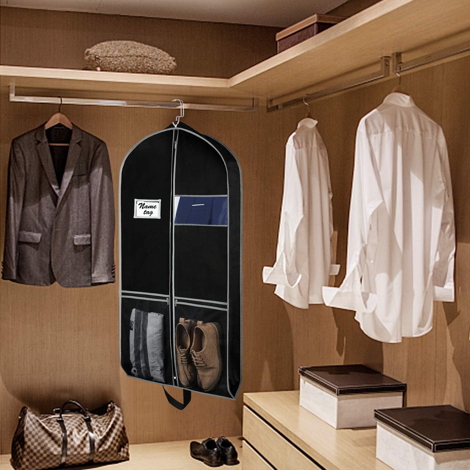 Zilink Garment Bags Suit Bag for Travel and Storage 43 inches Suit Cover Protector for Closet with 2 Large Pockets and 2 Carry Handles for Suit Coat, Dress, Set of 4