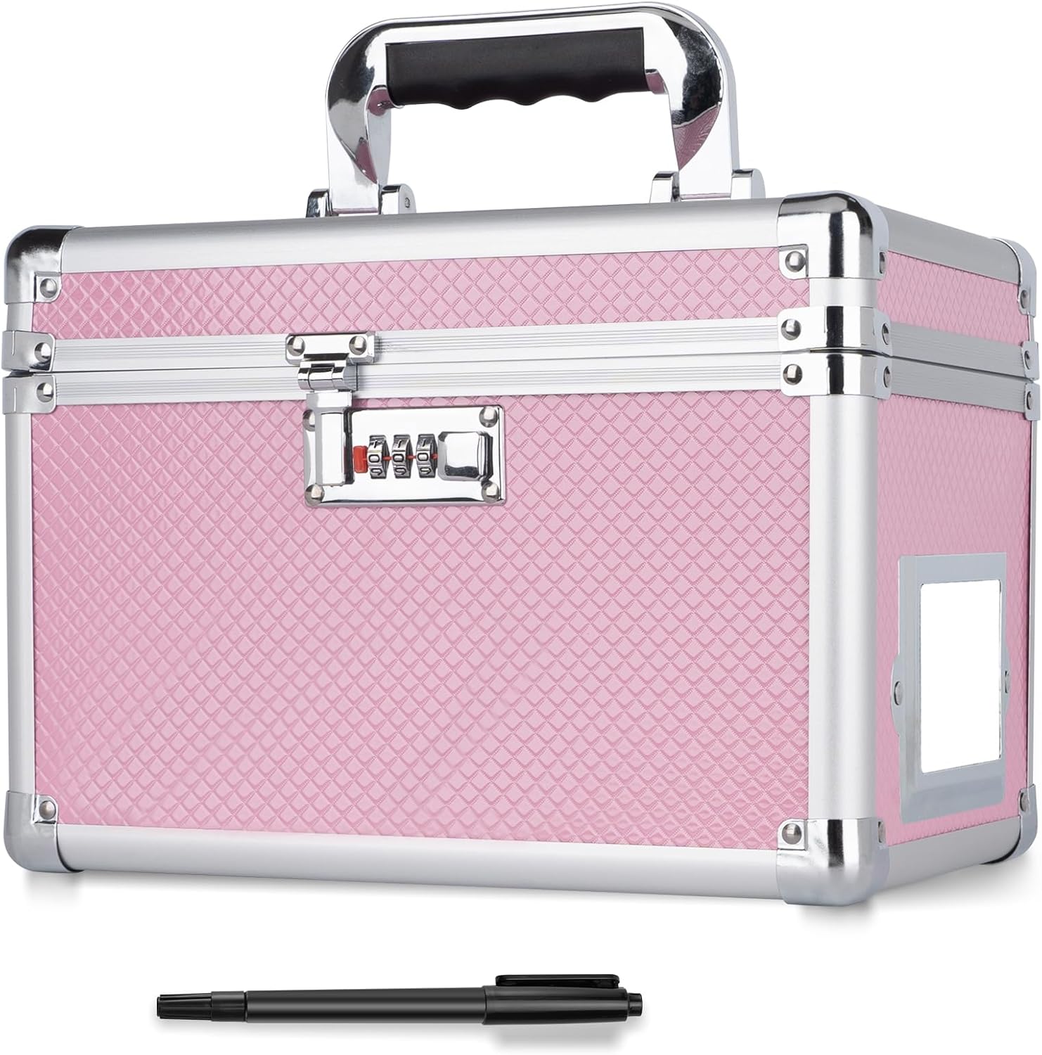10.2 x 7 x 7.5 Inch Lockable Storage Box with Combination Lock, Portable Safe for Documents, Medicine, Cash & Valuables, Medicine Lock Box with Label Slot for Home, Office & Travel - Pink