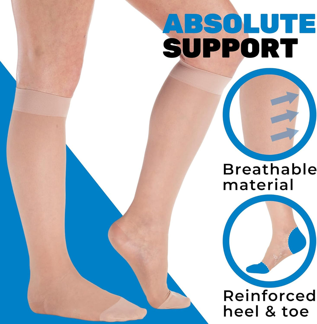 (3 Pairs - Closed Toe) Made in USA - Compression Stockings for Women 15-20mmHg - Sheer Compression Socks for Edema, Pregnancy, Diabetic, Post Surgery Recovery - Nude, Small - A101NU1-3