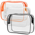 PACKISM Clear Toiletry Bag - 3 Pack TSA Approved Toiletry Bag Quart Size Bag, Travel Makeup Cosmetic Bag for Women Men, Carry on Airport Airline Compliant Bag, Black, White, Orange
