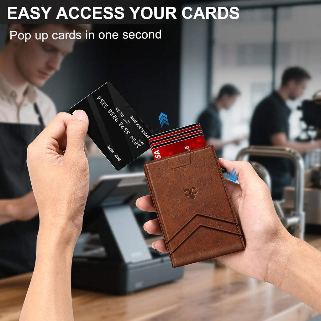 Wallet for Men Wallet with Slim Pop Up Card Holder for 12-14 Cards, RFID Blocking Bifold Minimalist Smart Wallet, Credit Card Holder with ID Window & Cash Slot, Compact Metal Card Case, Gifts for Men