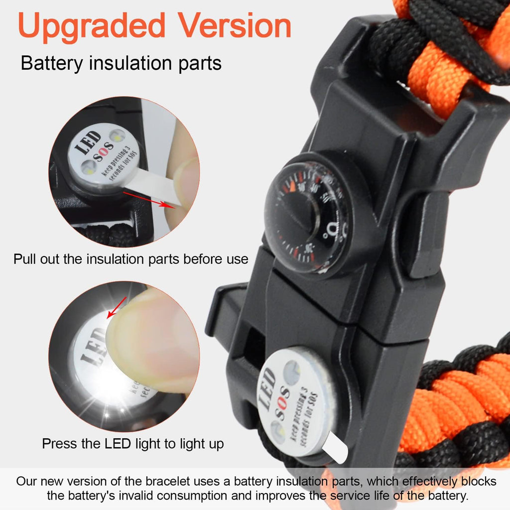 20 in 1 Survival Paracord Bracelet Adjustable Gear Kit with SOS LED Light, Fire Starter, Bigger Compass, Survival Whistle, Perfect for Camping, Hiking, Fishing