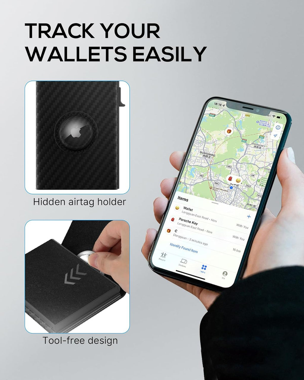 Mens Wallet Card Holder for AirTag: Smart Wallet Compatible with Apple Air Tag, Pop Up Card Case, Top Grain Leather, RFID Blocking, Slim, Minimalist, 9-14 Card Capacity | ID Window | Cash Slot