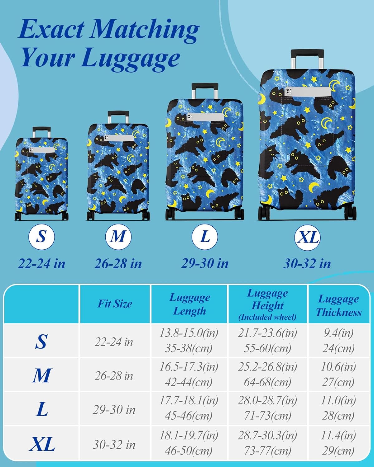 Slohif Luggage Cover for Suitcase Tsa Approved Protector - Luggage Sleeve Large Suit Case Cover Travel Stretch Baggage Case Protective Washable Fit 26-28 Inch Black Cat M