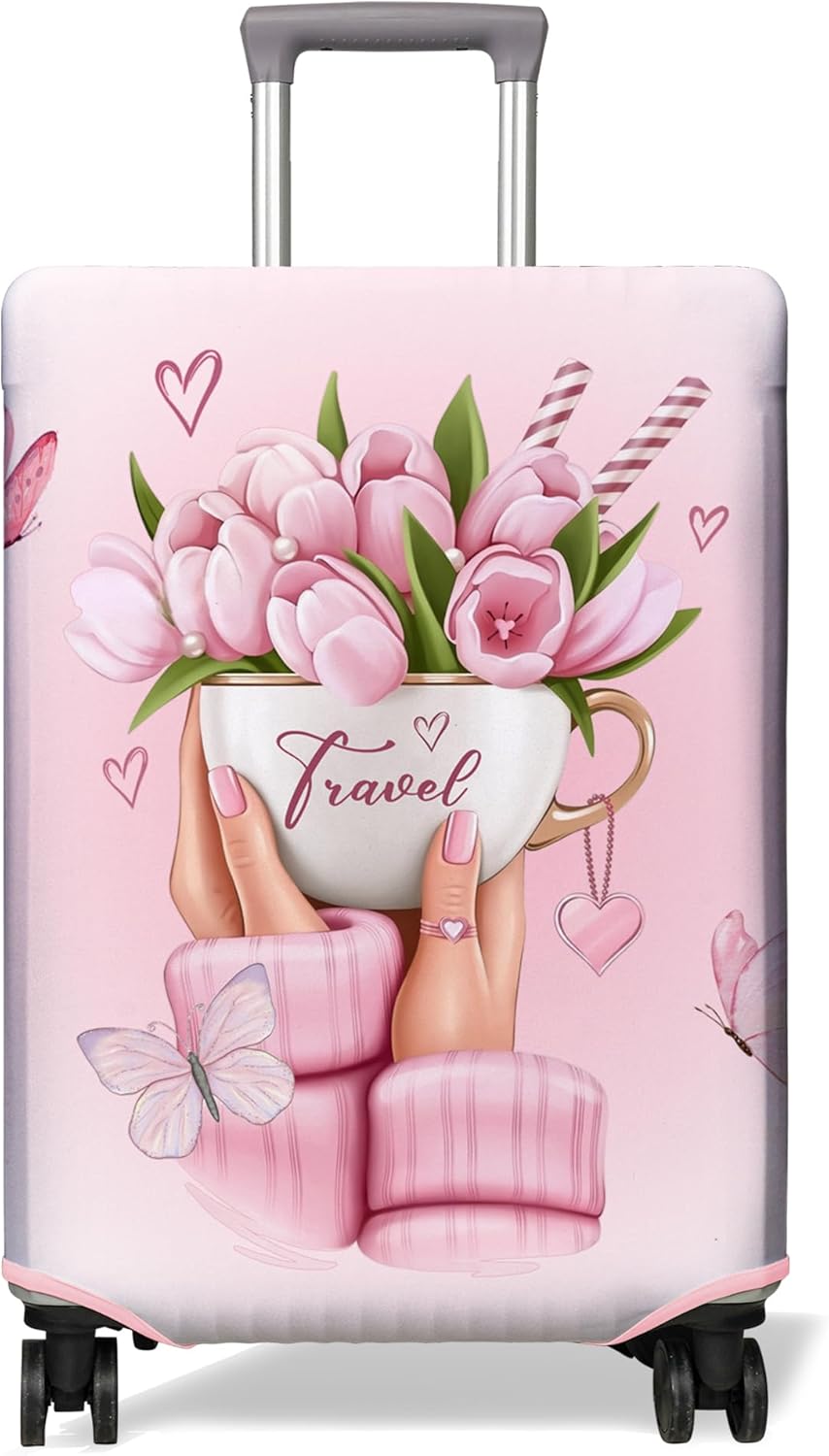 Travel Luggage Cover Suitcase Protector Fits 18-32 Inch Wheel Covers PatternedTravel Related Items Flower Luggage Protector Elastic XL