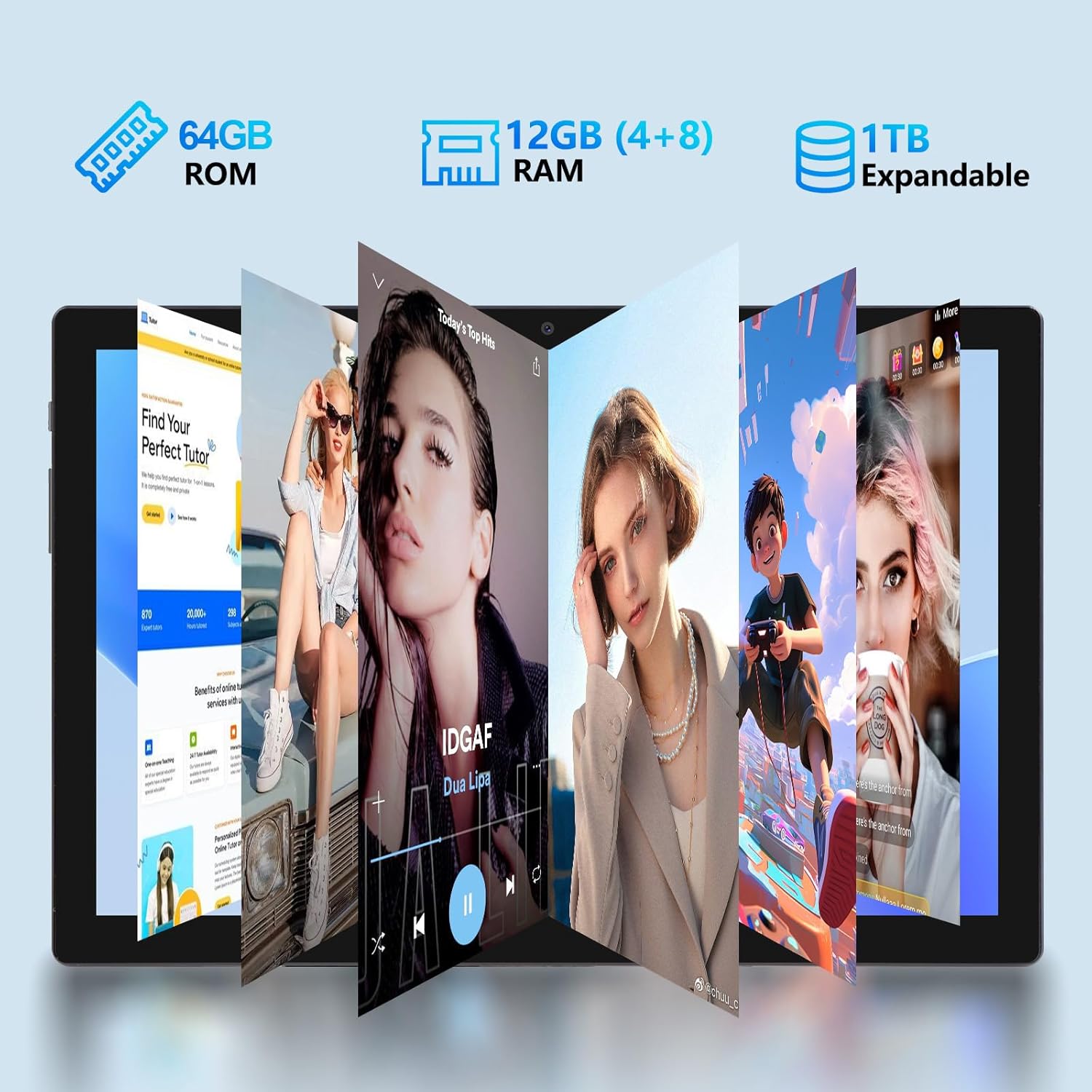 Tablet, Android 14 Tablet with 12GB RAM 64GB ROM, Octa-Core Processor Tablets with Keyboard, Mouse, 10.1 Inch 1280 * 800 IPS Touch Screen, Dual Camera, WiFi 6, BT 5.4, 6000mAh Battery