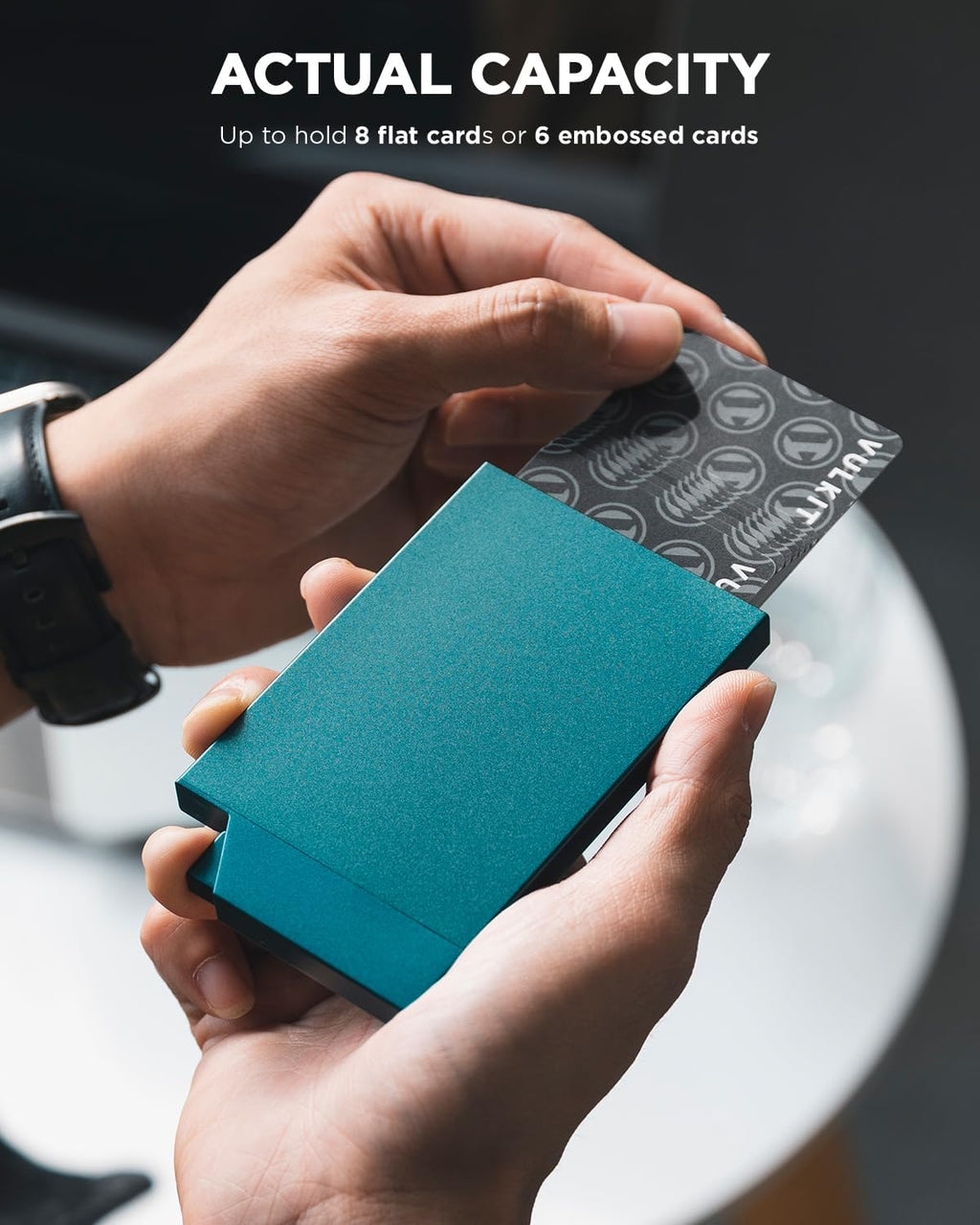 VULKIT Pop up Card Holder Minimalist Credit Card Holder RFID Blocking Slim Metal Card Case for Men or Women(Emerald Green)