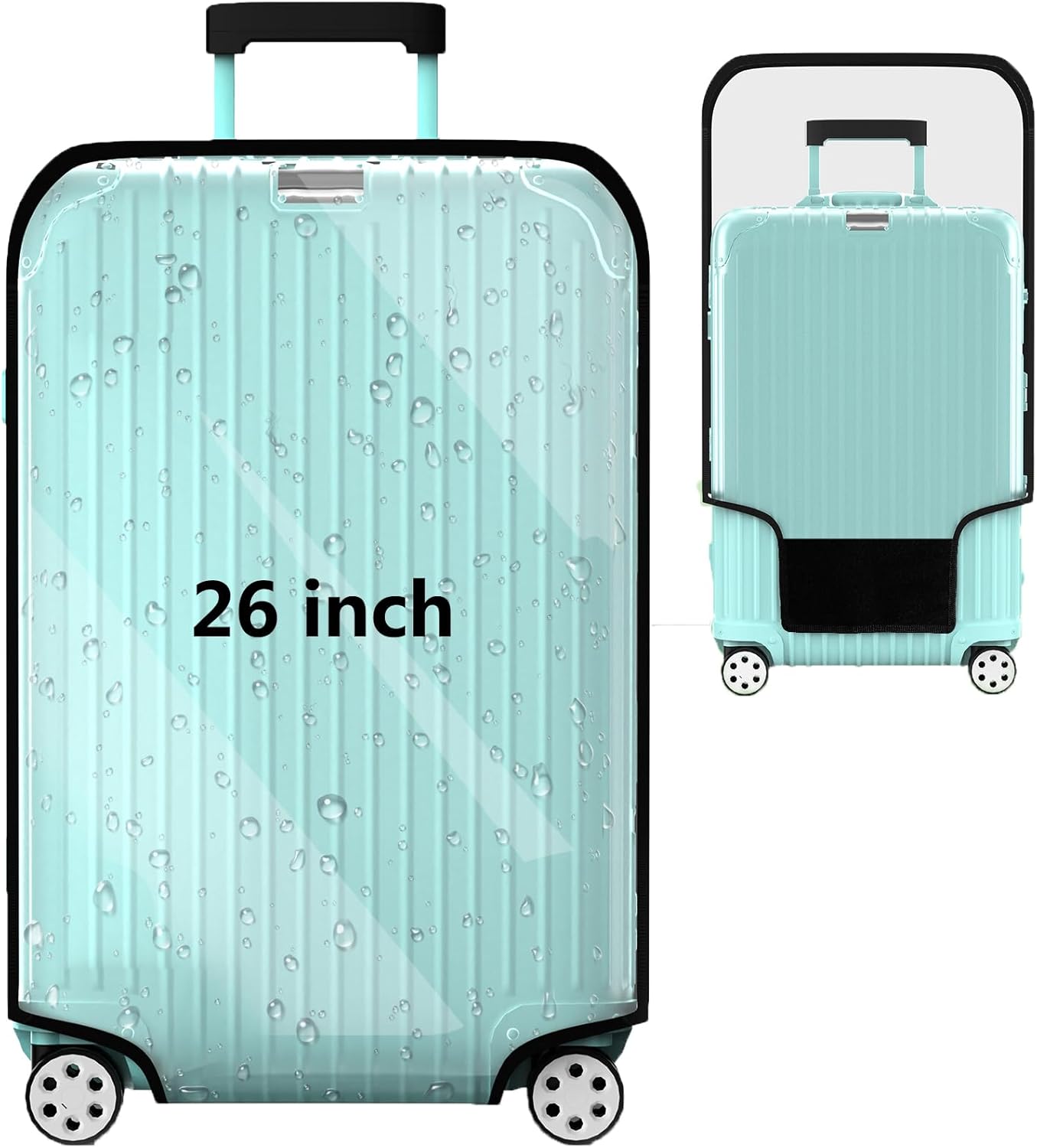 Suitcase Covers For Luggage, 26 Inch Clear PVC Luggage Covers Protector Full Thicken Transparent Waterproof Suitcase Sleeve With Large Velcro for 26" Wheeled Suitcases