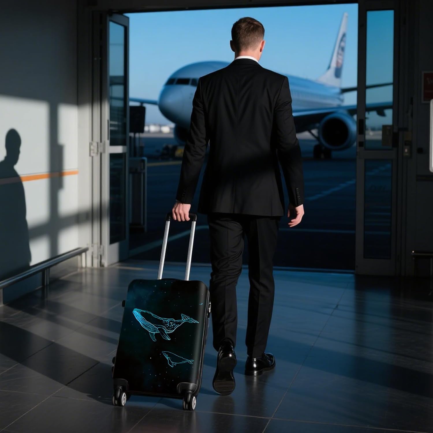 WUJIAONIAO Travel Luggage Cover Spandex Suitcase Protector Washable Baggage Covers (M (for 22-24 inch luggage), dolphin)