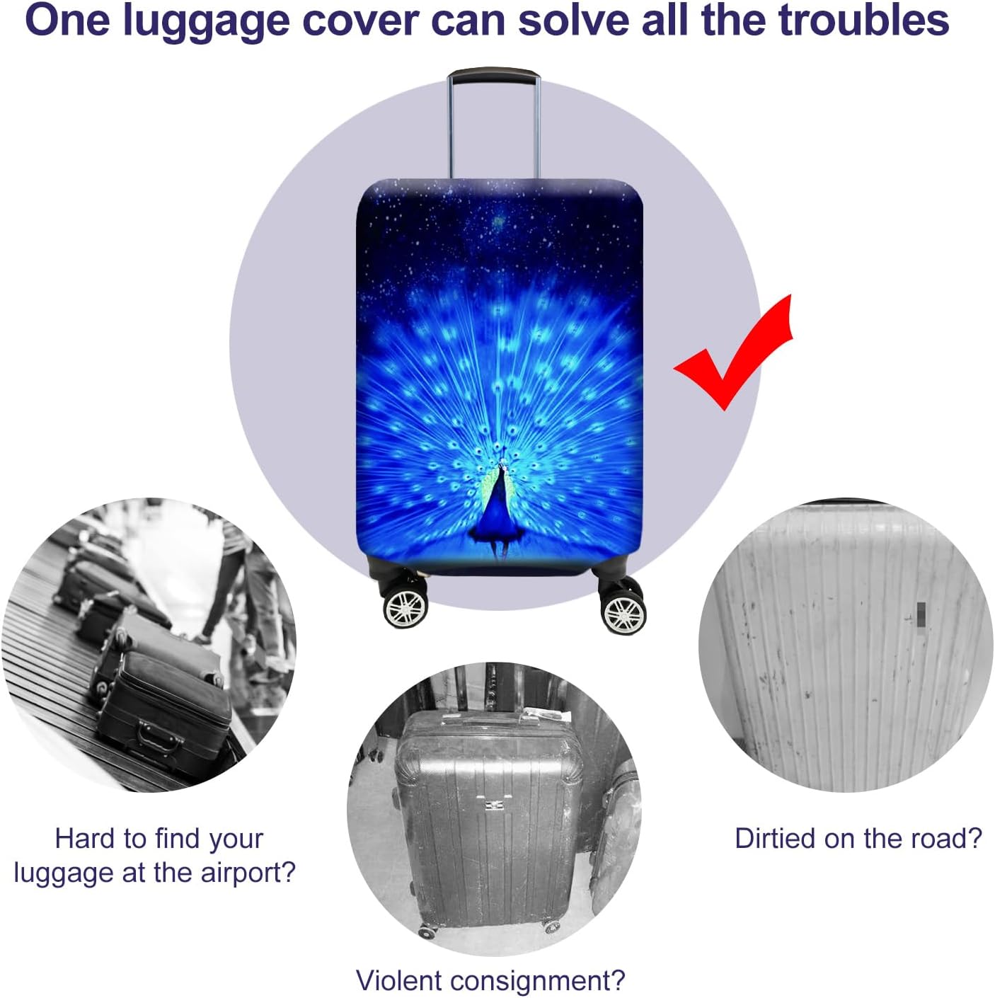 7-Mi Suitcase Cover 3D Print Design Travel Luggage Protector Trolley Case Cover 19"-20" Sleeve, BluePeacock