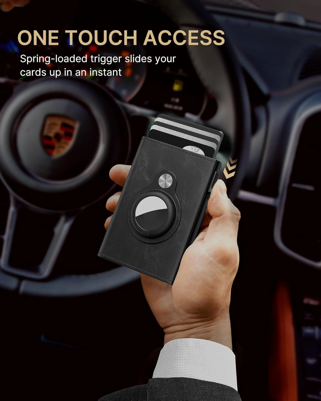 typecase Mens Wallet Card Holder for AirTag: Leather Smart Wallet for Men Compatible with Apple Air Tag, RFID Blocking, Slim, Minimalist - 9-14 Card Capacity | ID Window | Cash Slot (Black)