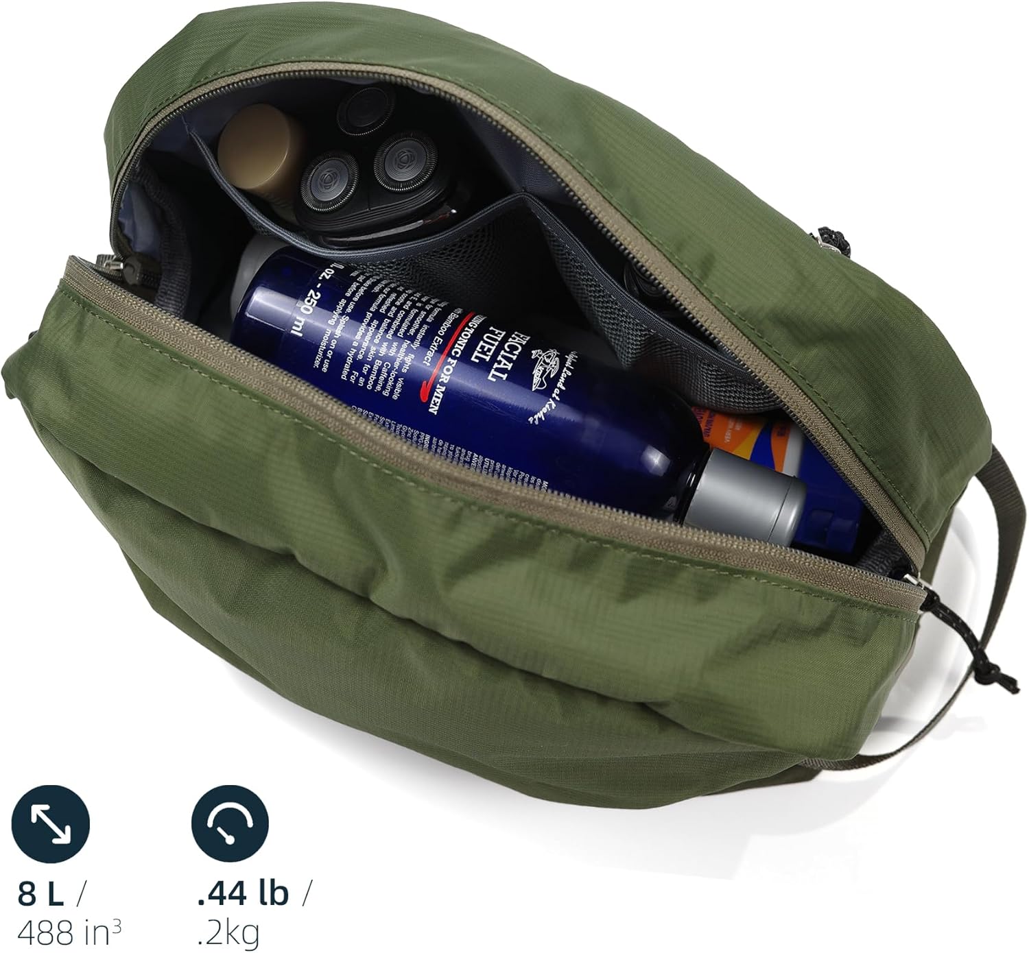 Travel Toiletry Bag 8L, Large Packing Cube with Waterproof TPU Wet/Dry Compartment (04 Forest Green)