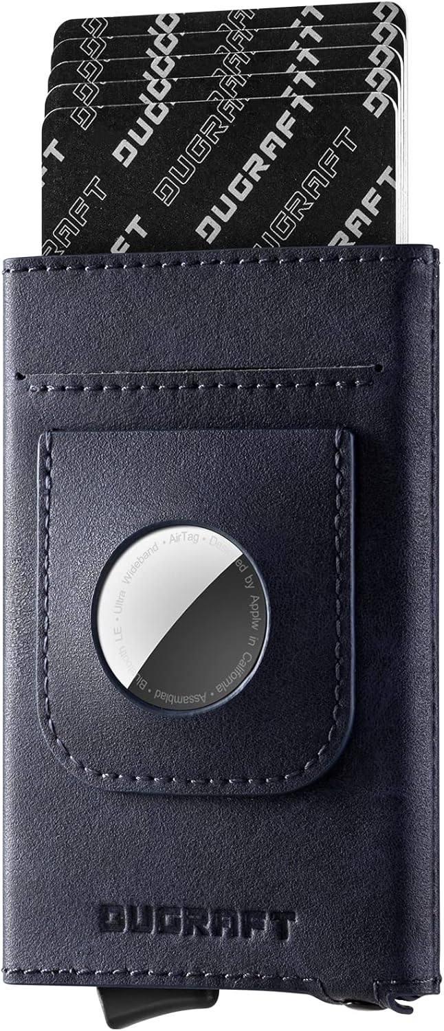 DUGRAFT Pop Up Wallet with AirTag Holder, RFID Blocking Air Tag Wallet with Money Clip Smart Credit Card Holder Wallet for Men(AirTag Not Included)