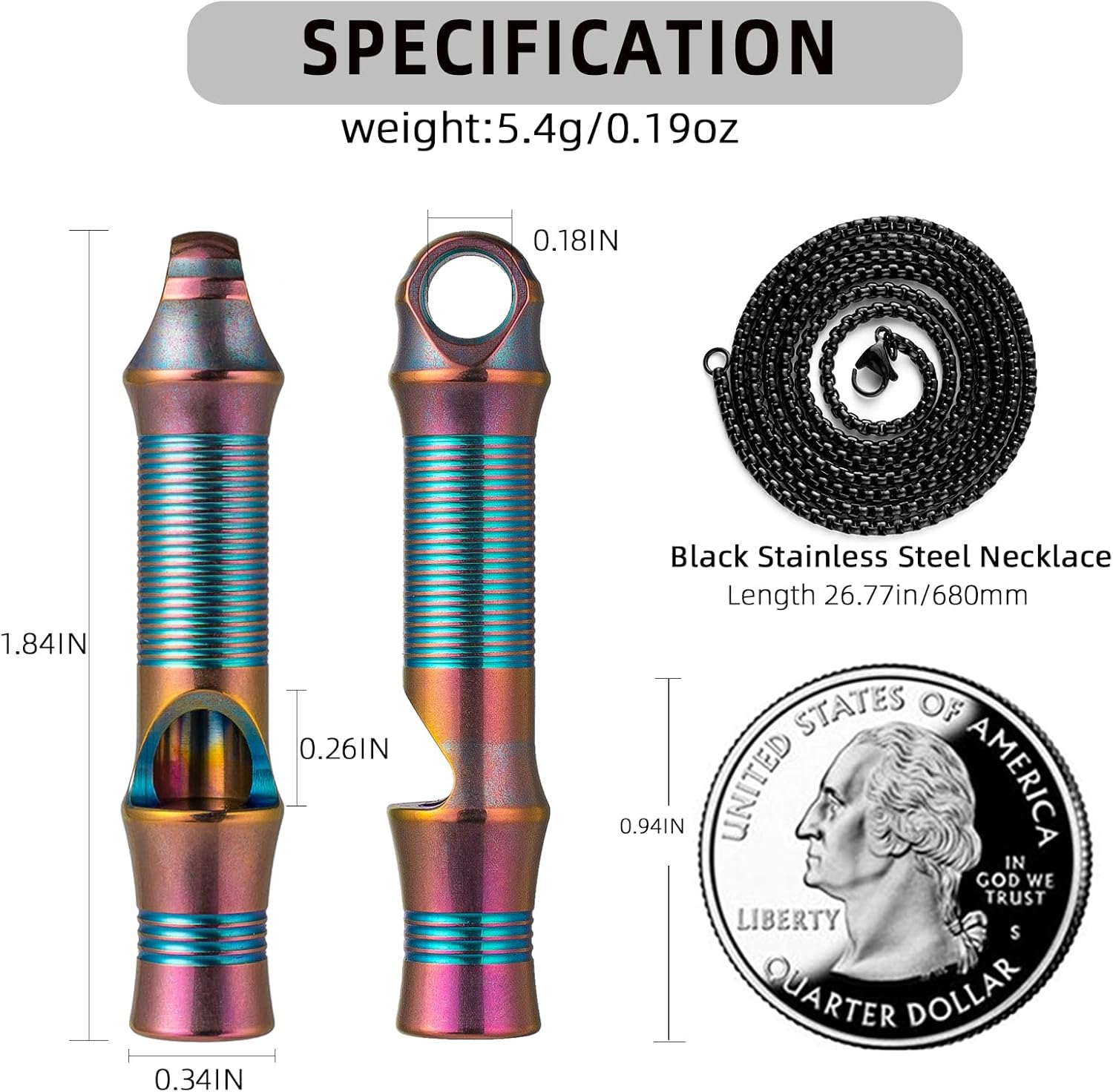 TISUR Titanium Emergency Whistle,EDC Safety Whistles Necklace Loud up to 120db,Survival Whistles for Survival,Hiking,Camping,Pets Training