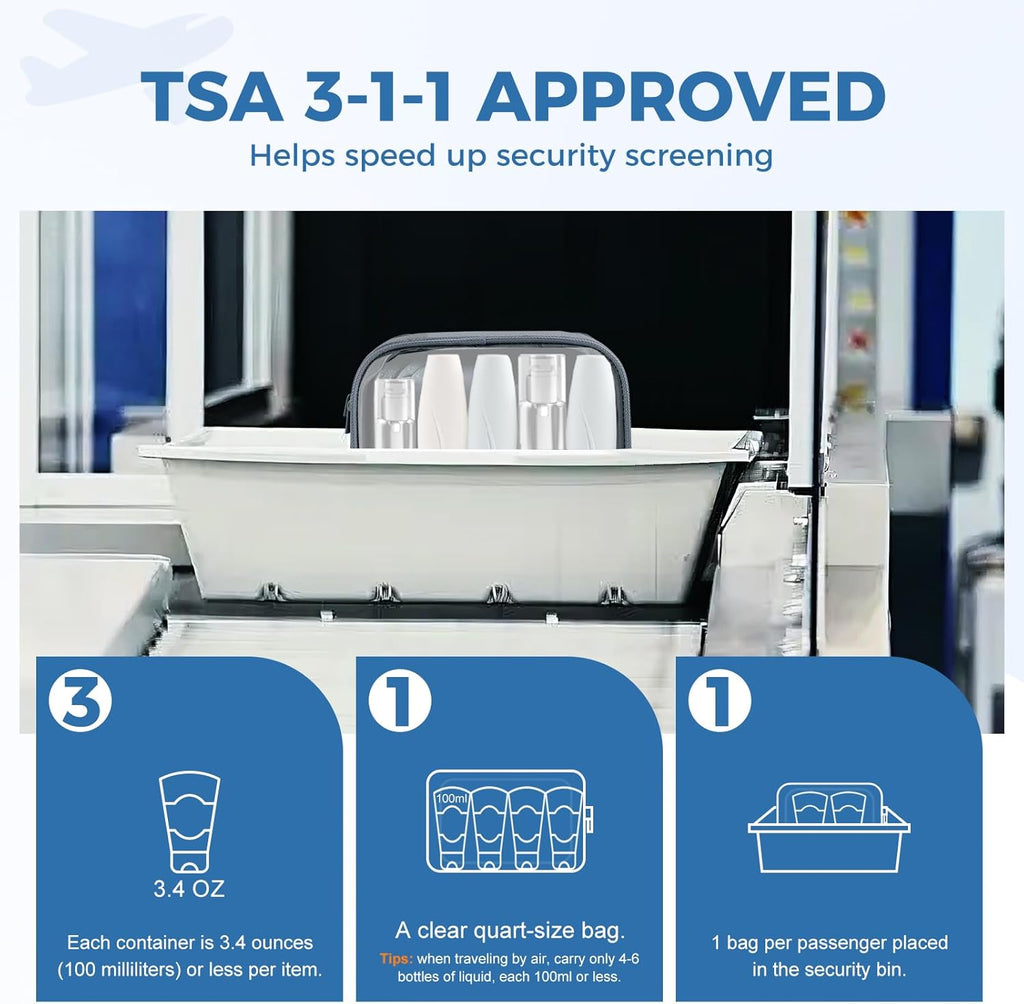 Moyad TSA Approved Clear Toiletry Bag, 2 Pack Quart Size 3-1-1 Liquids Pouch for Travel, Transparent Makeup & Cosmetic Organizer for Women Men, Grey