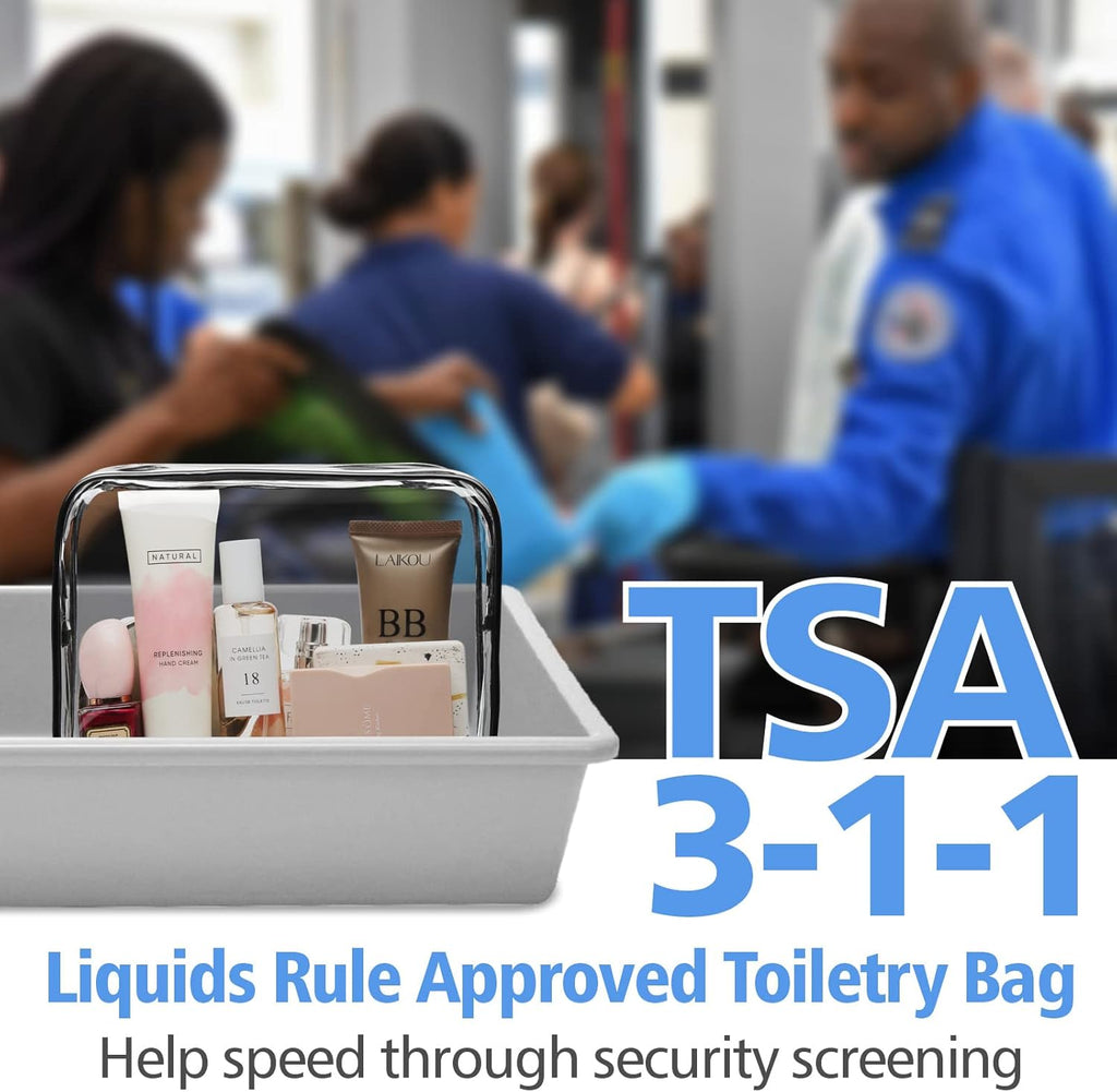 PACKISM Clear Makeup Bags, 4 Pack Quart Size Travel Bag TSA ApprovedTravel for Toiletries, Cosmetic Bags Carry on Clear Toiletry TSA Approved Toiletry, Black