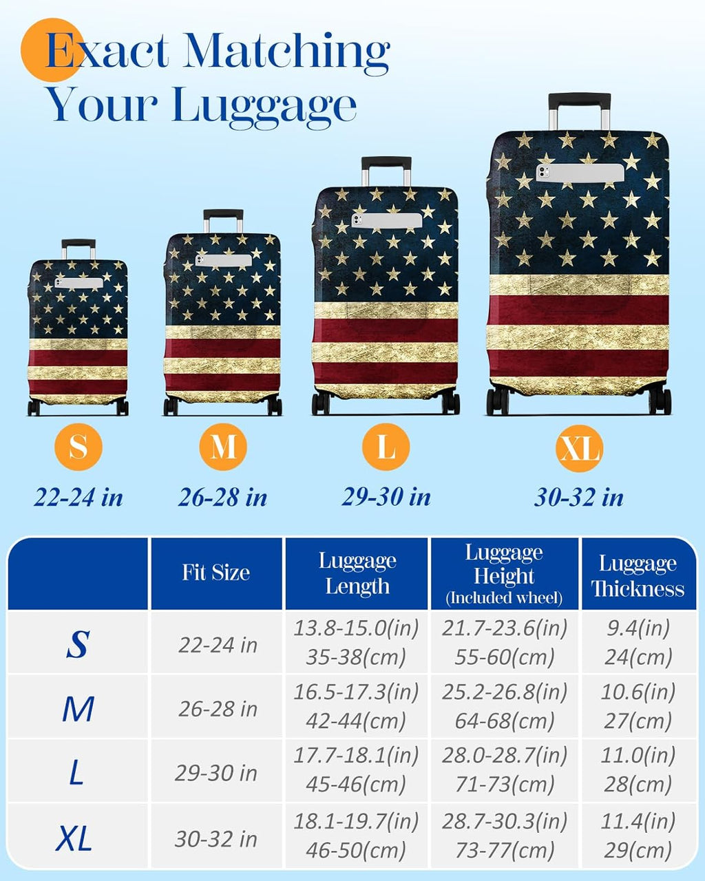 Slohif Luggage Cover for Suitcase Tsa Approved Protector - Luggage Sleeve Large Suit Case Cover Travel Stretch Baggage Case Protective Washable Fit 29-30 Inch Flag L